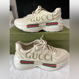 Gucci Rhyton logo leather Sneaker Women 37.5 ivory color